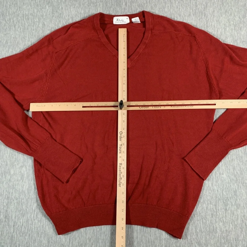 Dache Sweater Mens XL Red V Neck Acrylic Knit Pullover Lightweight Long Sleeve